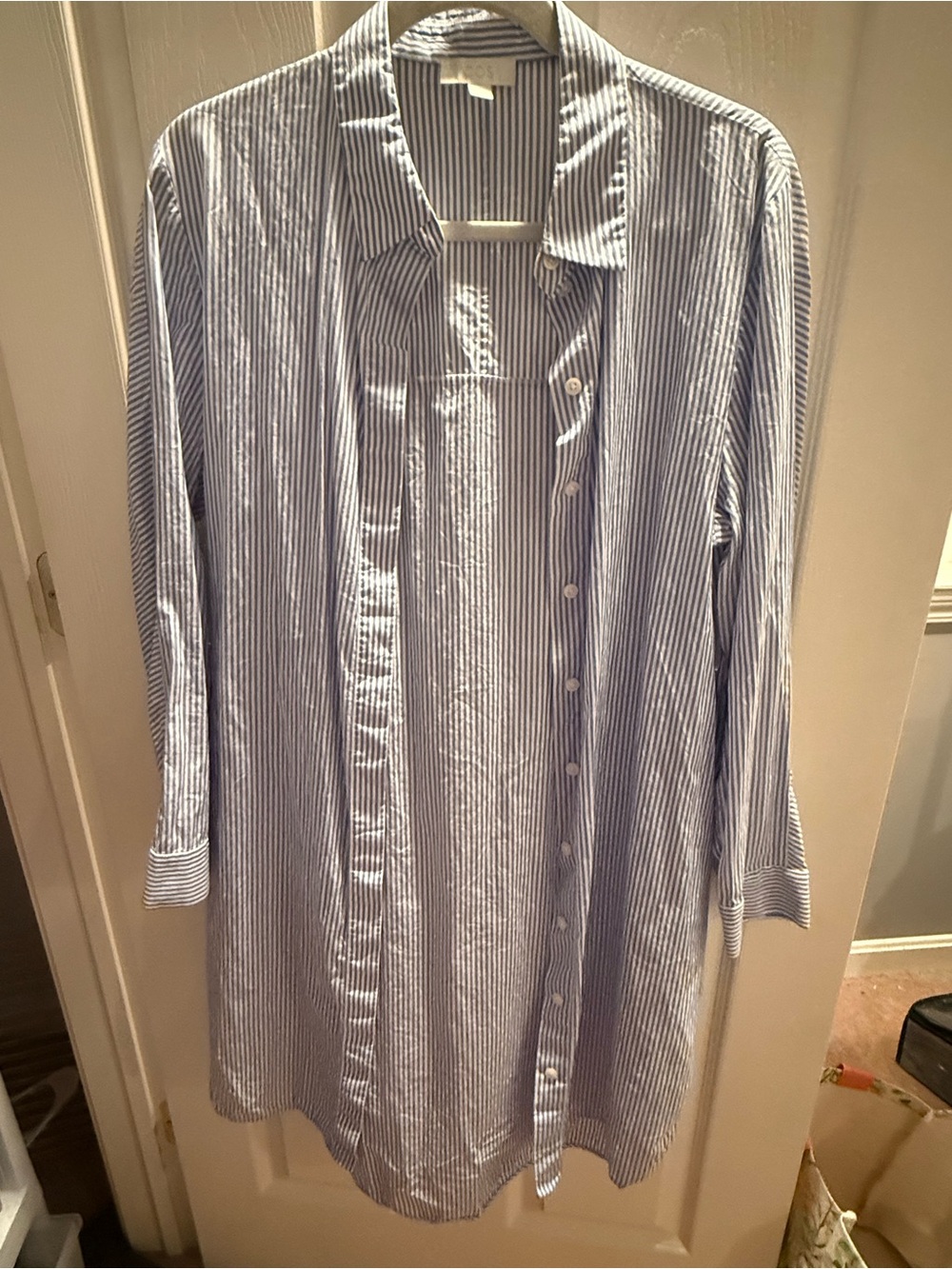 COS Blue and White Striped Women's Button-Down Shirt - long!